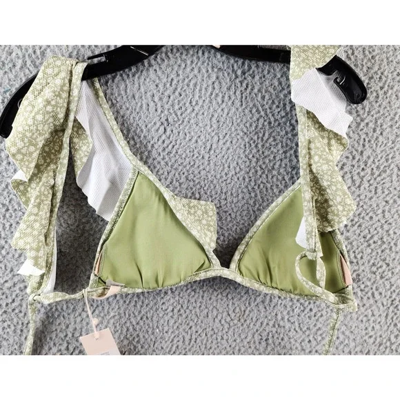 Eberjey Graziela Bikini Top Women's M Pear/Ivory Floral Ruffle Trim Tie Closure - Picture 10 of 15